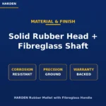 Material and finish | Securadeal Poster for Harden Rubber Mallet with Fibreglass Handle Showing Features Corrosion Resistant Precision Ground Warranty Backed