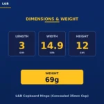 Dimensions and weight | Securadeal Graphic Titled Dimensions Weight Showing Length 3 Cm Width 149 Cm Height 12 Cm and Weight 69 G for Lb Cupboard Hinge