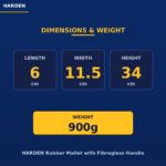 Dimensions and weight | Securadeal Panel Showing Dimensions Weight for the Harden Rubber Mallet Length 6 Cm Width 115 Cm Height 34 Cm Weight 900 G Product Name Harden Rubber Mallet with Fibreglass Handle