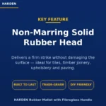Key feature | Securadeal Harden Promotional Banner Key Feature with a Solid Rubber Head Blue Background and Three Yellow outlined Buttonsbuilt to Last Trade grade Diy Friendly Plus Footer Text About a Rubber Mallet with a Fiberglass Handle