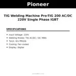PIONEER TIG Welding Machine Pro-TIG 200 AC/DC 220V Single Phase IGBT – specifications | Securadeal Pioneer Tig Welding Machine Pro tig 200 Acdc 220v Single Phase Igbt Specifications