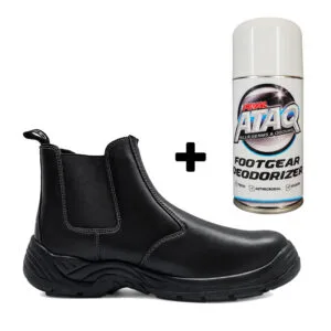 DOT Chelsea Contractor Black Safety Boot With Final Ataq Footgear Deodoriser Value Pack