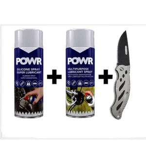 POWR Multipurpose Lubricant Spray With Silicone Spray And Folding Knife Value Pack