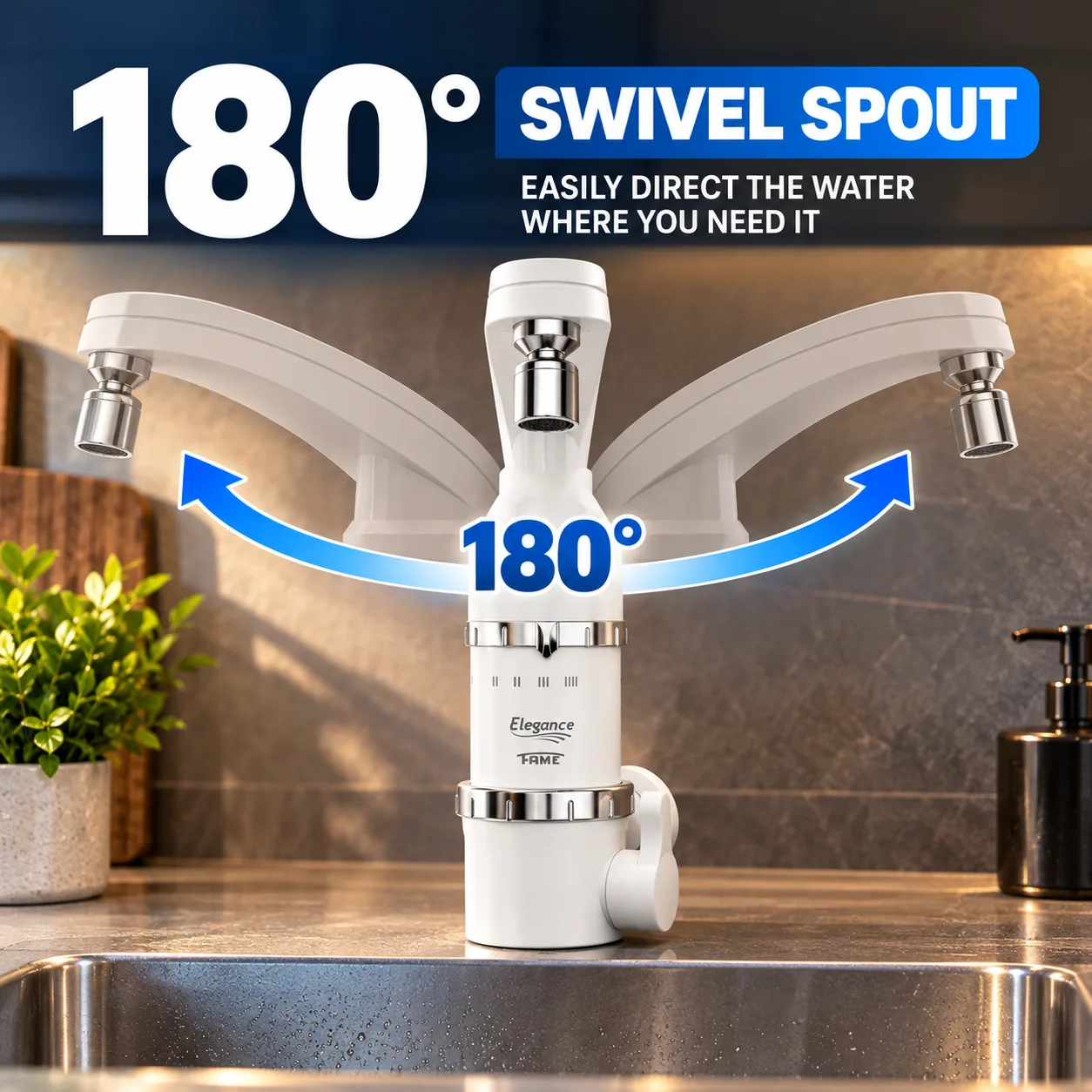 The spout can rotate a full 180 Degrees
